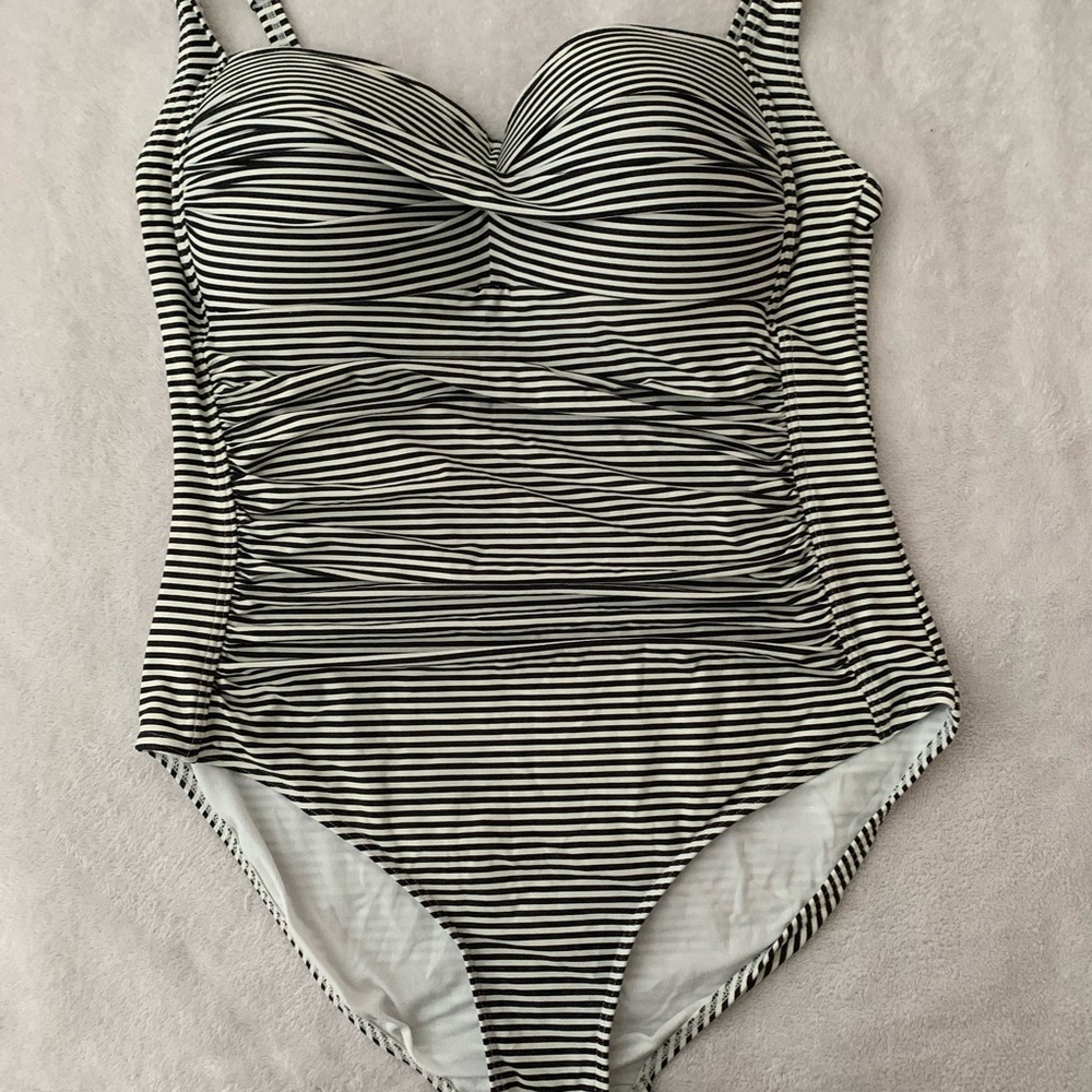 Nip tuck, bathing suit, one piece, blue and white striped size 12